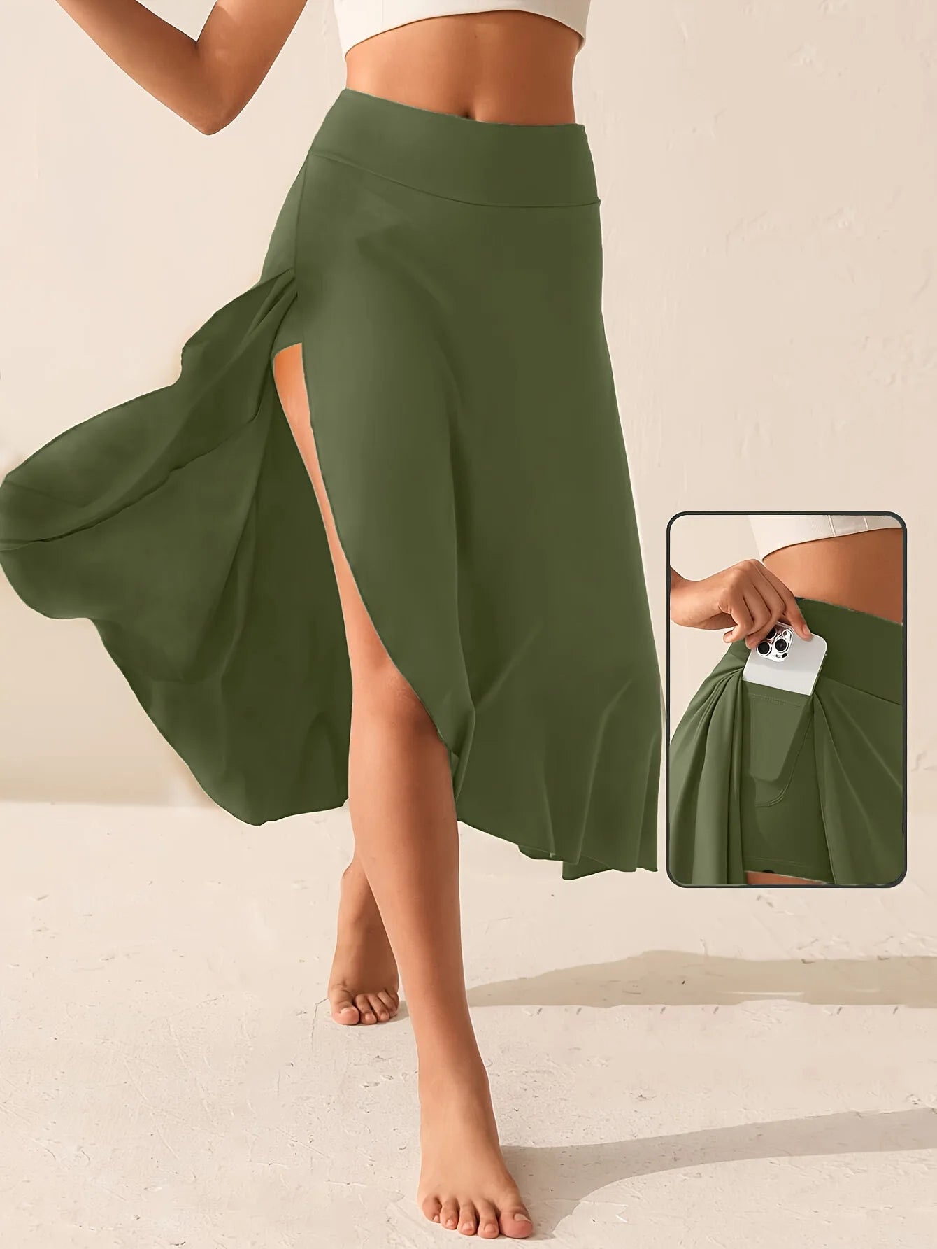 Sommerlicher Bleistiftrock mit hohem Schlitz & versteckten Taschen – Asymmetrischer Bodycon Rock für Damen